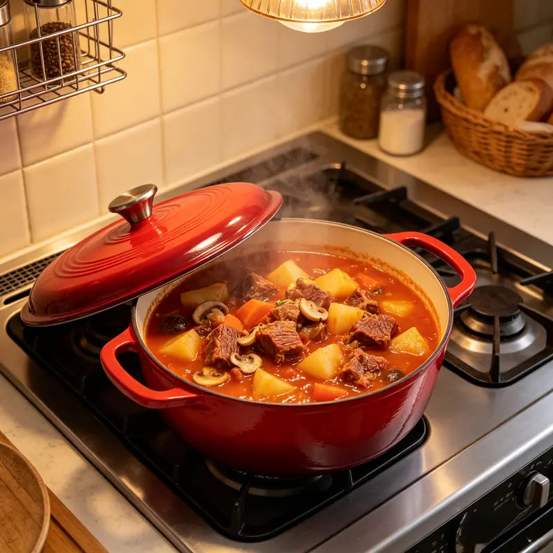 6QT Enameled Cast Iron Dutch Oven With Lid | Multi-use Pot for Home Cooking & Camping